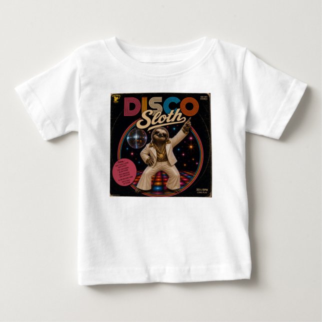 Camiseta Para Bebê Preguiça Disco (Frente)