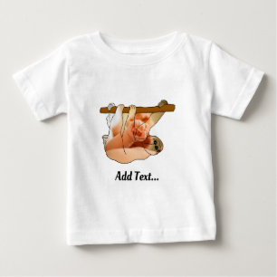 Camiseta Para Bebê Preguiça Fofa Pendurada Adicione sua Foto e Text