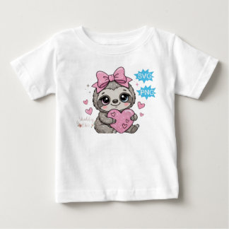 Camiseta Para Bebê Preguiça Fofa Segurando um Coração