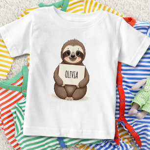 Camiseta Para Bebê Preguiça Fofa Segurando uma Placa de Nome