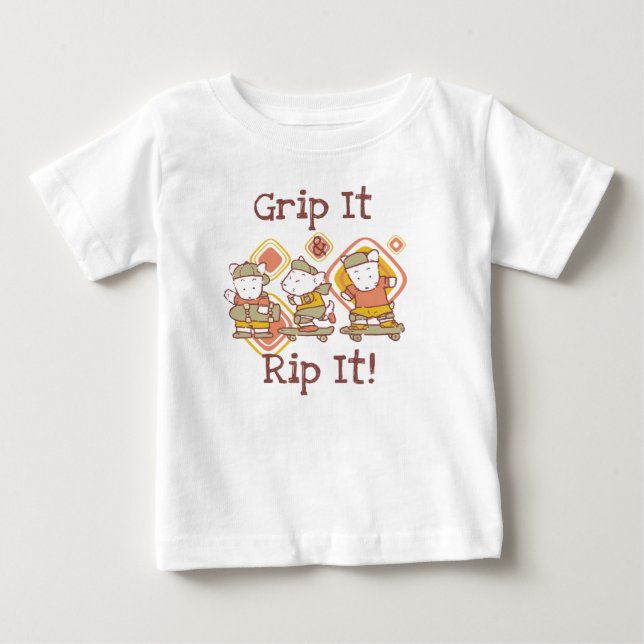 Camiseta Para Bebê Prenda-o e rasgue-o que Skateboarding (Frente)