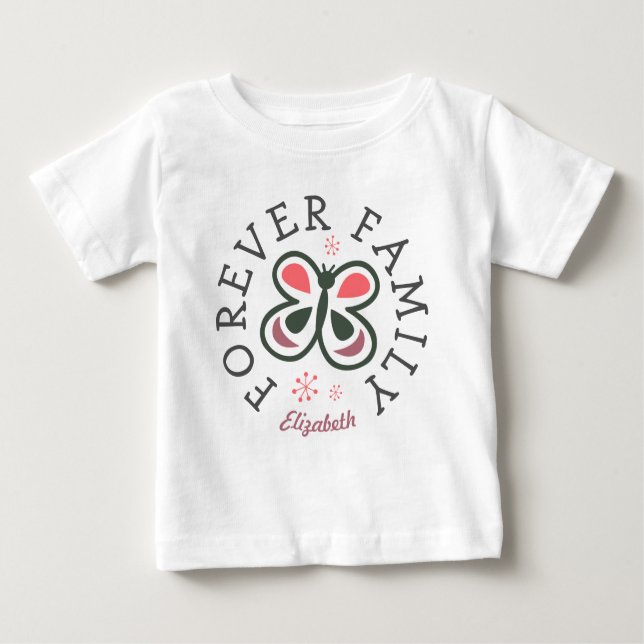 Camiseta Para Bebê Presente de Adoção da Borboleta Rosa da Família pa (Frente)
