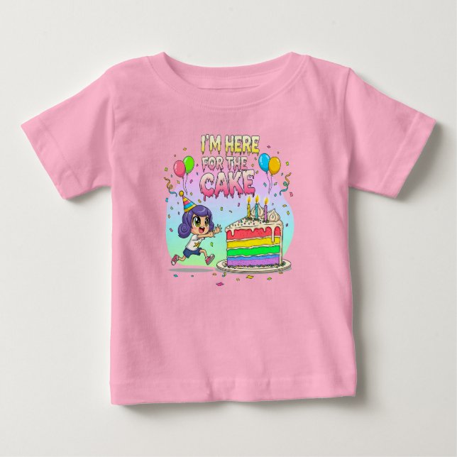 Camiseta Para Bebê Presente de aniversário de Bolo de Cartoon Lover-C (Frente)