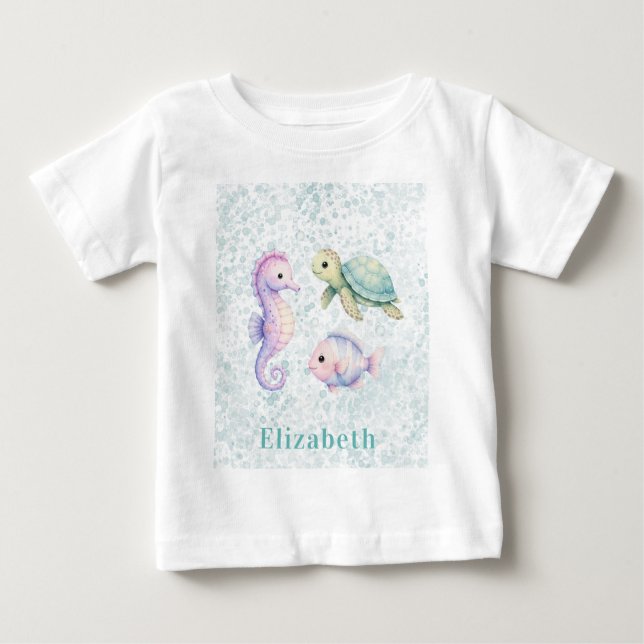 Camiseta Para Bebê Presente de Chuvada de Bebê Pastel Sob o Mar (Frente)
