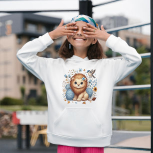 Camiseta Para Bebê Presente de Leão e Flores Azuis