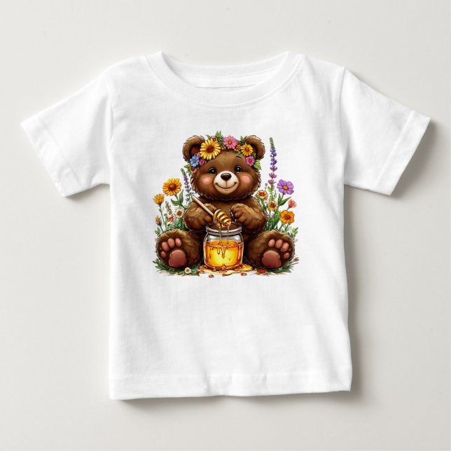 Camiseta Para Bebê 🍯🐻 Presente de Mel Jardim do Ursinho Fofo para B (Frente)