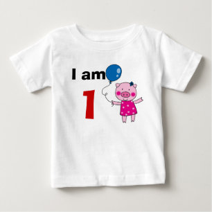 Camiseta Para Bebê Presente de menina de 1 ano (porco giro)