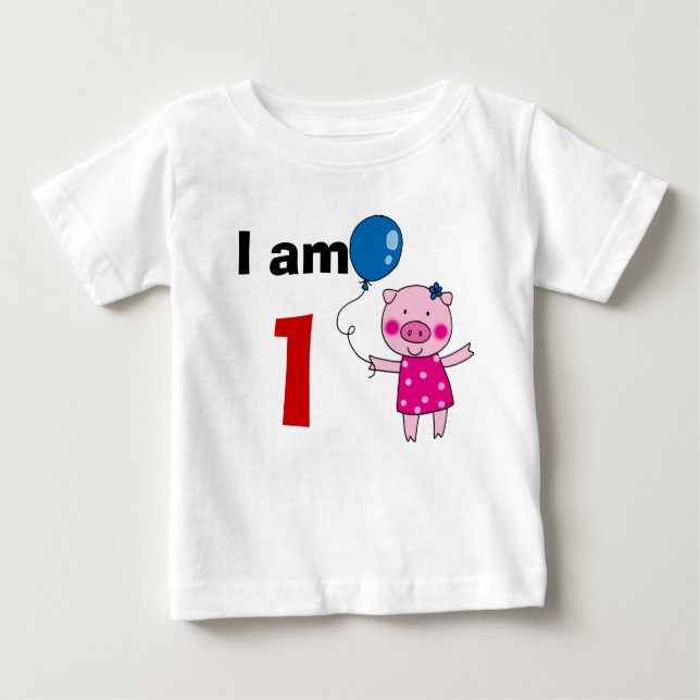 Camiseta Para Bebê Presente de menina de 1 ano (porco giro) (Frente)