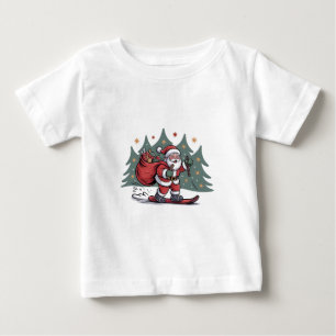 Camiseta Para Bebê Presente de Natal de Snowboard Santa Snowboarder 