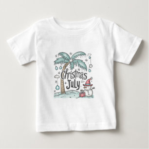 Camiseta Para Bebê Presente de Papai Noel Tropical no Natal em Julho