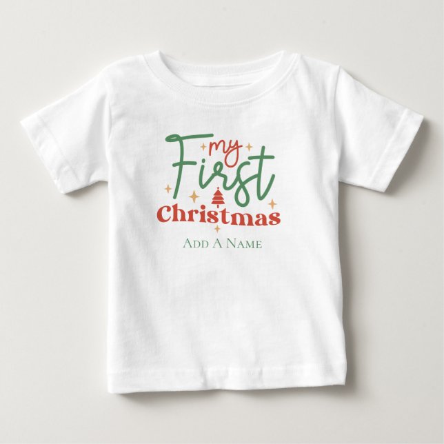 Camiseta Para Bebê Presente de primeiro Natal para bebês recém-nascid (Frente)