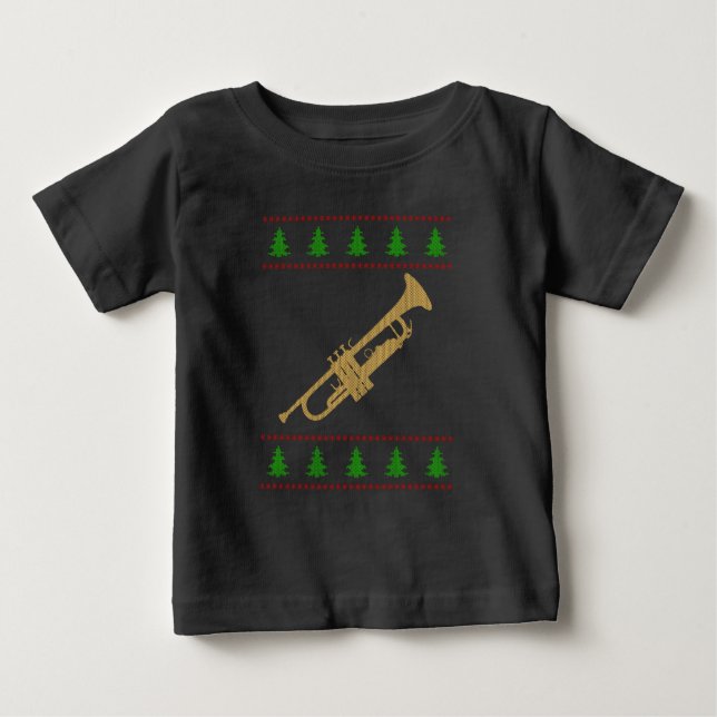 Camiseta Para Bebê Presente de Trompete de Natal (Frente)