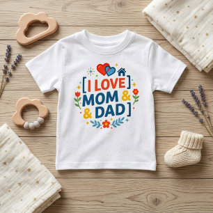 Camiseta Para Bebê Presente Fofo para a Família Eu Amo Mamãe e Papa