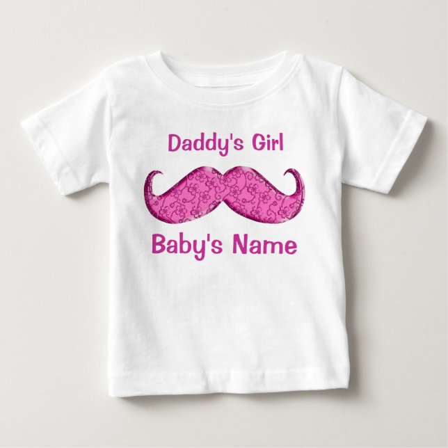 Camiseta Para Bebê Presentes bonito para bebês com bigode rosa para m (Frente)