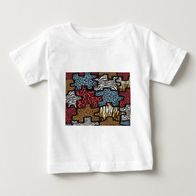 Camiseta Para Bebê Presentes com Estampa de Puzzle Leopardo Zebra Roc (Frente)