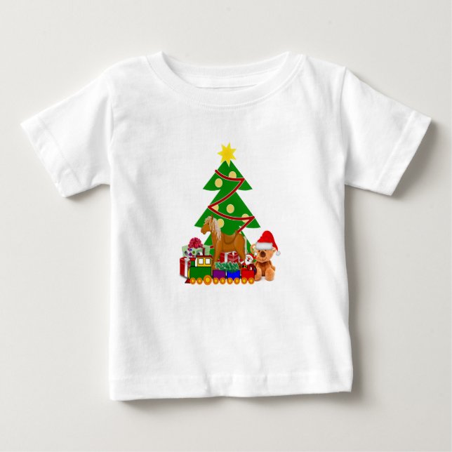 Camiseta Para Bebê Presentes de Natal Fofo Sob a Árvore de Férias (Frente)