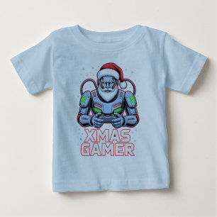 Camiseta Para Bebê Presentes De Natal Para Gamer Cyber Santa Robô Nat