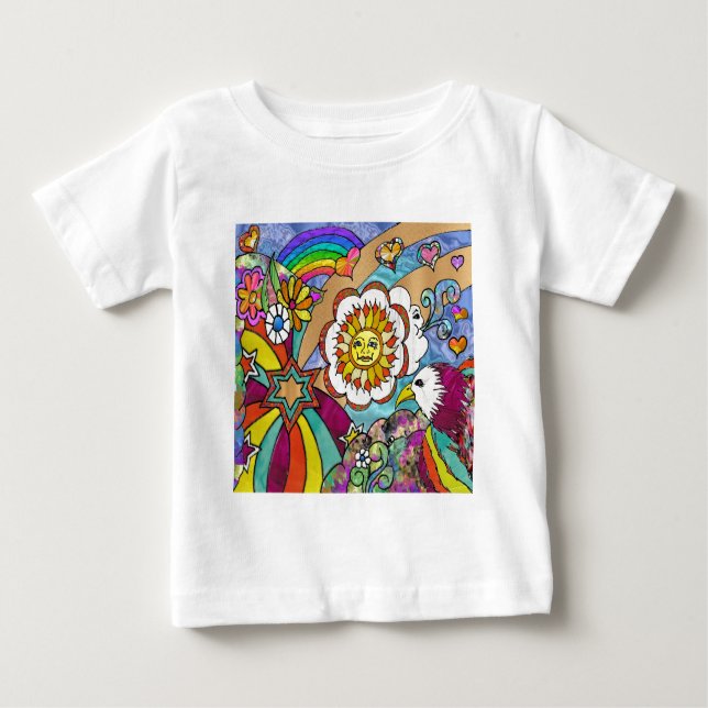 Camiseta Para Bebê Presentes de Roupa de Águia Solar Psicodélica Retr (Frente)
