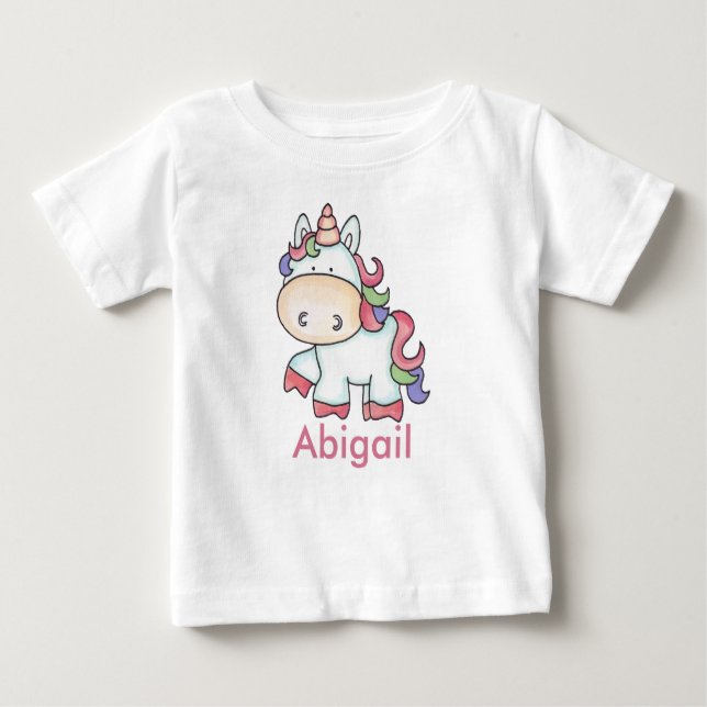 Camiseta Para Bebê Presentes personalizados do Unicórnio Abigail (Frente)