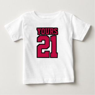 Camiseta Para Bebê PRETO BRANCO dianteiro do VERMELHO CARMESIM um