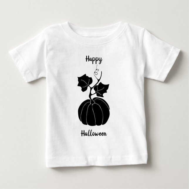 Camiseta Para Bebê Preto Feliz Halloween assustador (Frente)