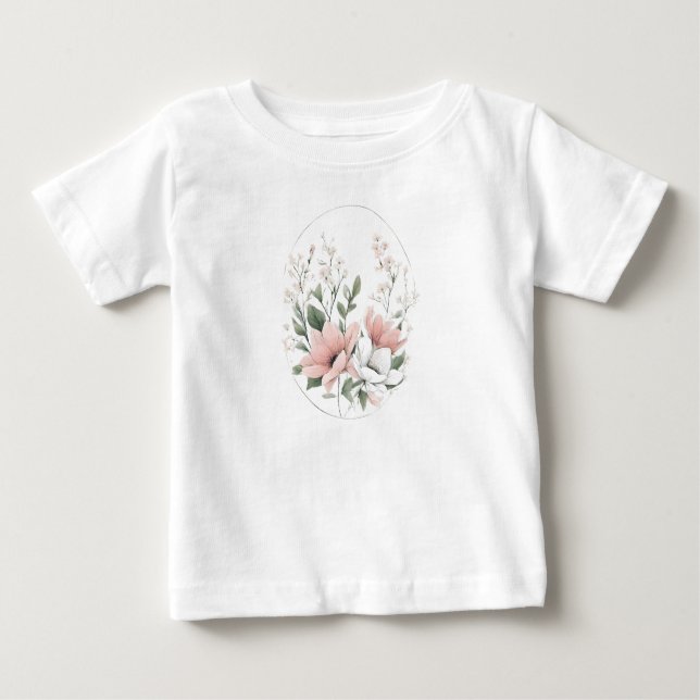 Camiseta Para Bebê Primavera 4 flores, buquê, floral, brochura, estaç (Frente)