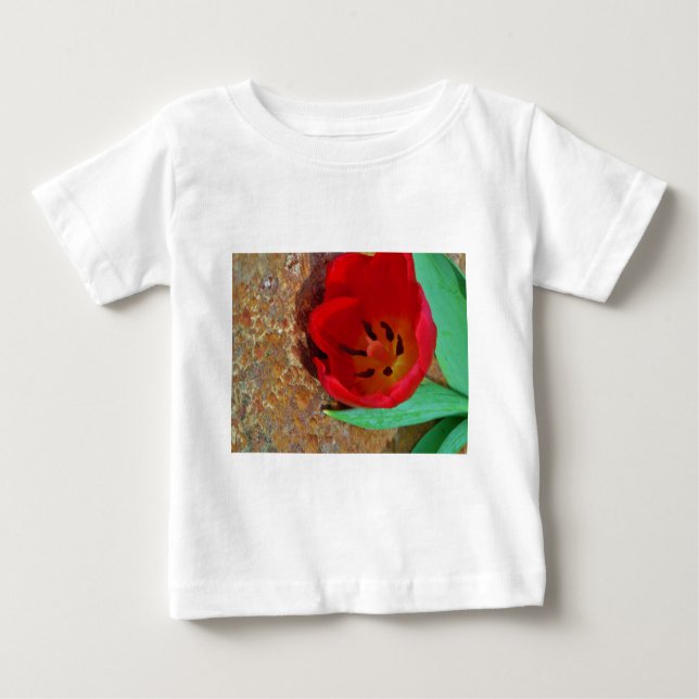 Camiseta Para Bebê Primavera amarelo e Red Tulip (Frente)