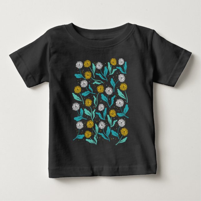 Camiseta Para Bebê Primavera Dandelion Flores e Folhas Design (Frente)