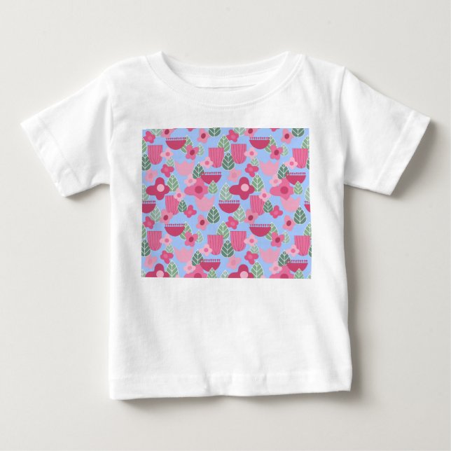 Camiseta Para Bebê Primavera Escandinavo Rosa (Frente)