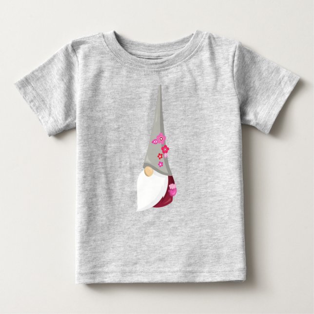 Camiseta Para Bebê Primavera Gnomo, Gnomo Bonito, Gnomo Jardim, Flore (Frente)