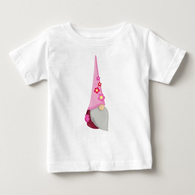 Camiseta Para Bebê Primavera Gnomo, Gnomo Jardim, Gnomo Bonito, Flore (Frente)