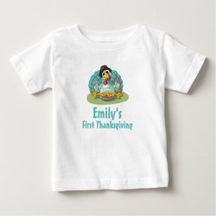 Camiseta Para Bebê Primeira Ação de Graças A Turquia Comendo Abób