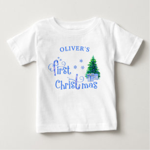 Camiseta Para Bebê Primeira Árvore de Natal do Bebê e Menino com Cana