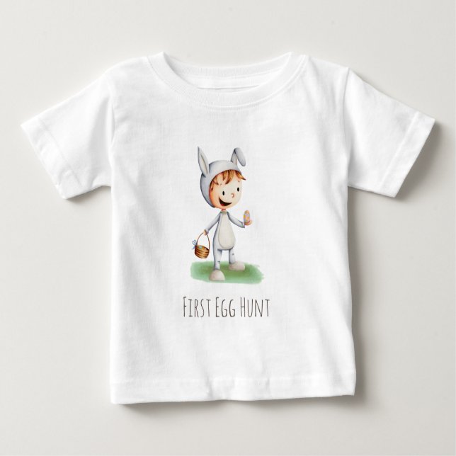 Camiseta Para Bebê Primeira Caça de Ovo Bebê na Páscoa de Costume Coe (Frente)