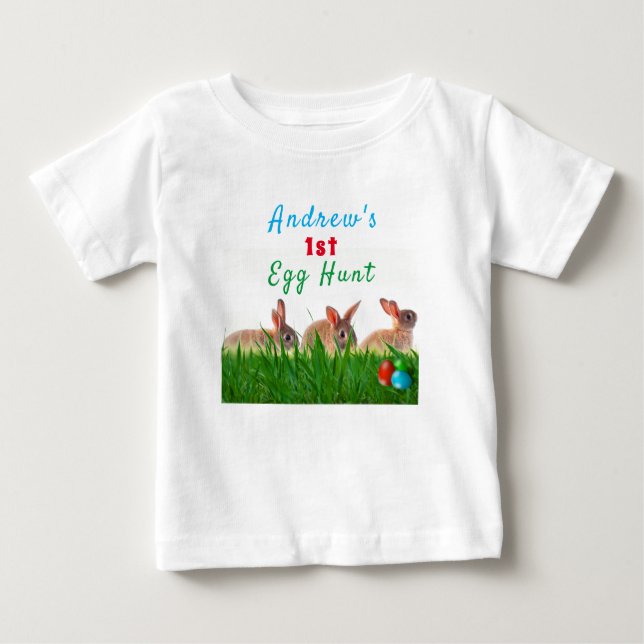 Camiseta Para Bebê Primeira Caça de Ovo de Páscoa do Bebê (Frente)