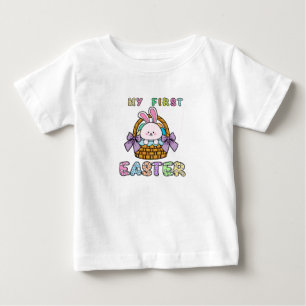 Camiseta Para Bebê Primeira cesta de coelho da Páscoa