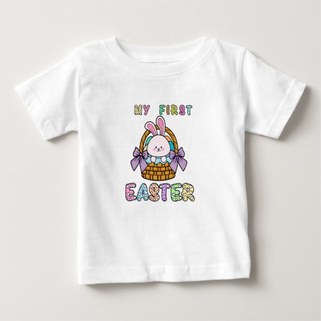 Camiseta Para Bebê Primeira cesta de coelho da Páscoa (Frente)