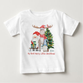 Camiseta Para Bebê Primeira Feliz Pequenos Papais noeis de Natal e Au