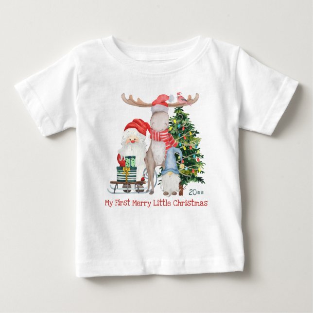 Camiseta Para Bebê Primeira Feliz Pequenos Papais noeis de Natal e Au (Frente)