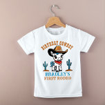 Camiseta Para Bebê Primeira festa de aniversário de cavalo de cowboy<br><div class="desc">Primeiro Rodeo,  camisa fofinha de festa de aniversário de cavalo,  adorável cavalo branco de bebê em um chapéu de cowboys e sela decorada para cowboys da festa de aniversário ocidental,  pode obter um jogo de correspondência para fotos de aniversário da família</div>