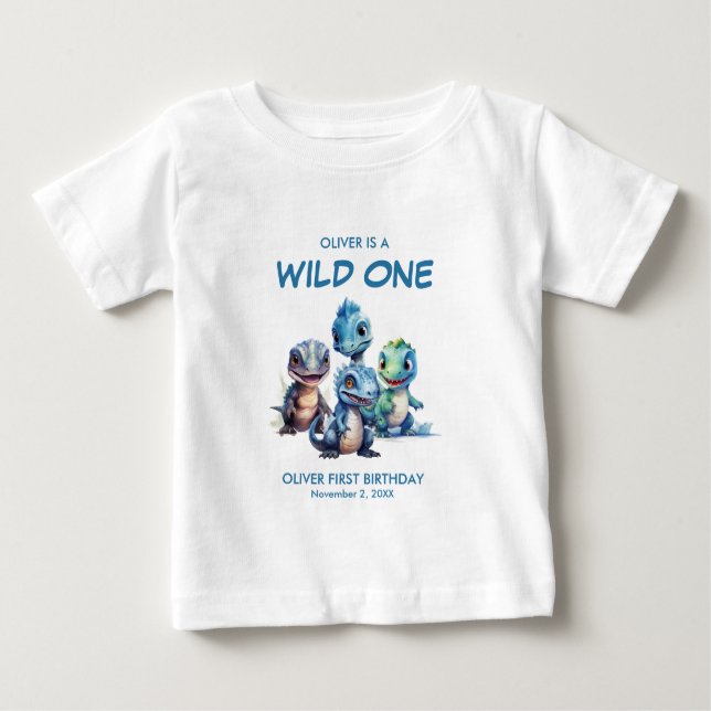 Camiseta Para Bebê Primeira Festa de aniversário de Dinossauro Selvag (Frente)