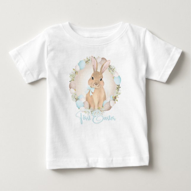 Camiseta Para Bebê Primeira Páscoa Aquarela Coelhinho Bonito (Frente)