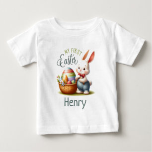 Camiseta Para Bebê Primeira Páscoa Hoppy - Personalizada