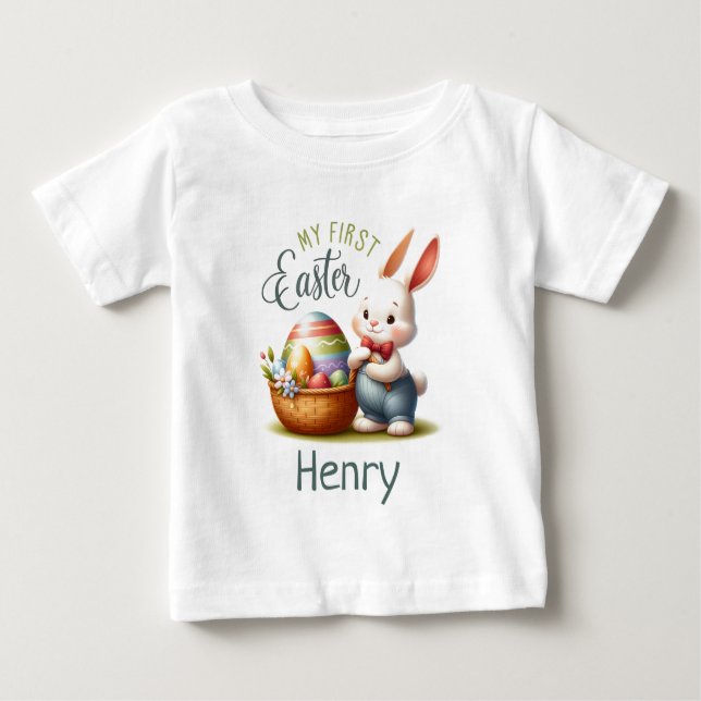 Camiseta Para Bebê Primeira Páscoa Hoppy - Personalizada (Frente)