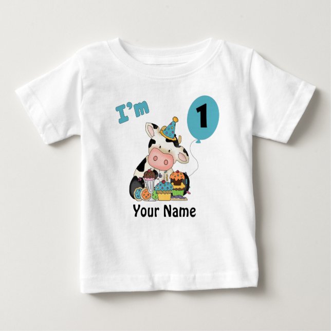 Camiseta Para Bebê Primeira Vaca de Aniversário (Frente)