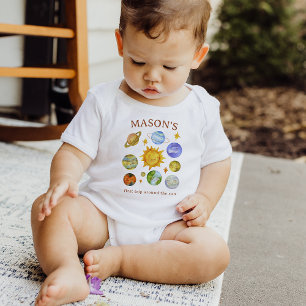 Camiseta Para Bebê Primeira Viagem ao Redor do Sol 1º Aniversário