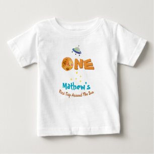 Camiseta Para Bebê Primeira viagem em torno do primeiro aniversario d