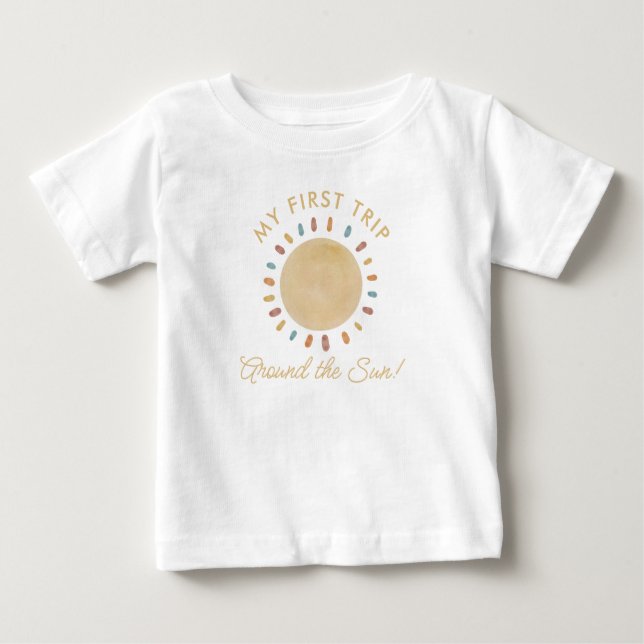 Camiseta Para Bebê Primeira viagem em torno do primeiro aniversario S (Frente)