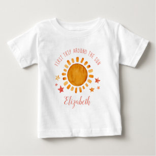 Camiseta Para Bebê Primeira Viagem Em Torno Do primeiro aniversario S
