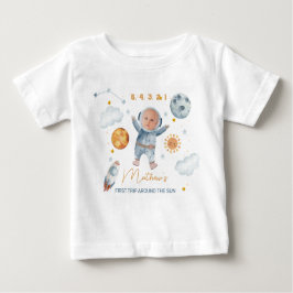 Camiseta Para Bebê Primeira viagem em torno do primeiro aniversario S